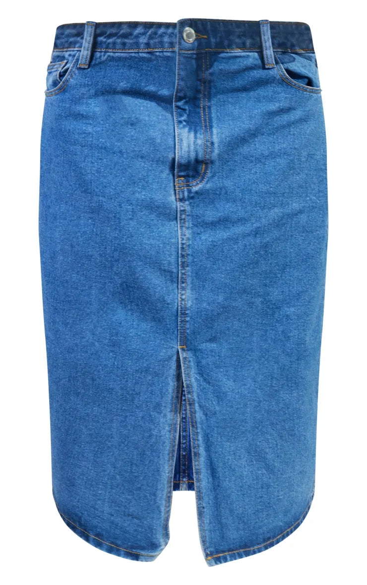 Mid Blue Wash Split Front Denim Midi Skirt velvet skirt rich
