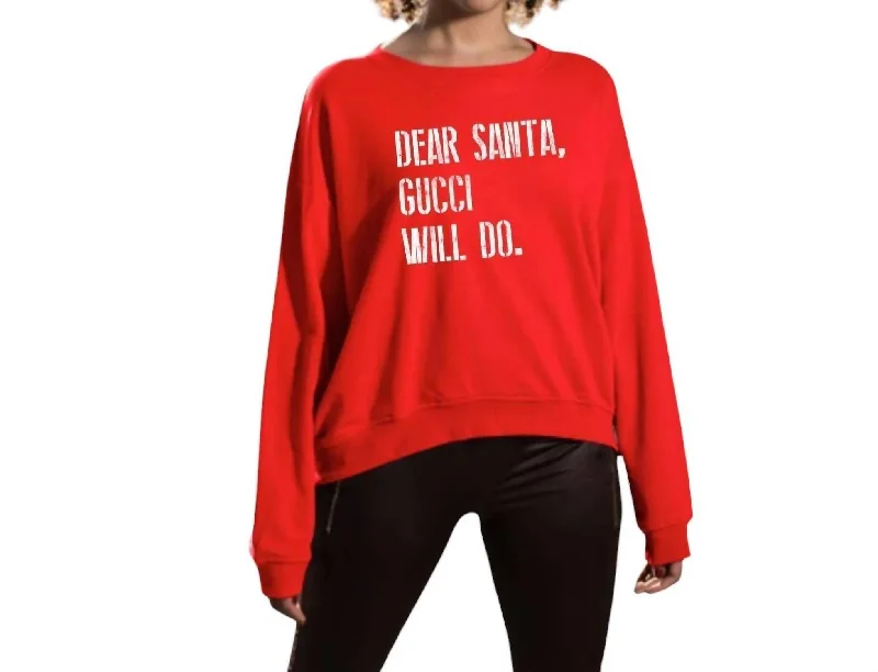 Dear Santa Sweatshirt In Red Hoodie with Embroidery Detailed Premium