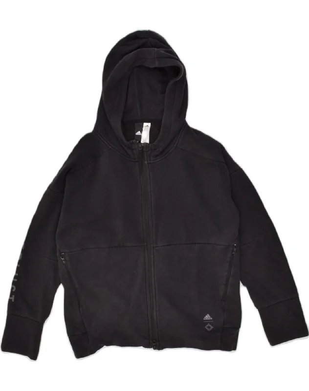 ADIDAS Womens Zip Hoodie Sweater UK 10 Small Black Cotton Casual Formal Business