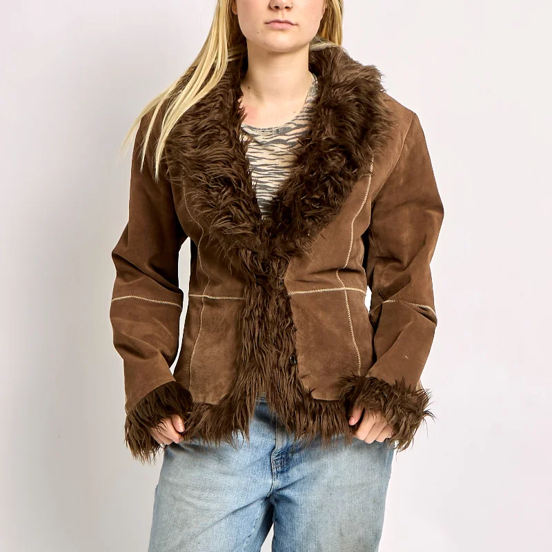 Afghan Fur Trimmed Jacket With Stitching Details - M Lace Jacket Ribbed Jacket Sequined Jacket