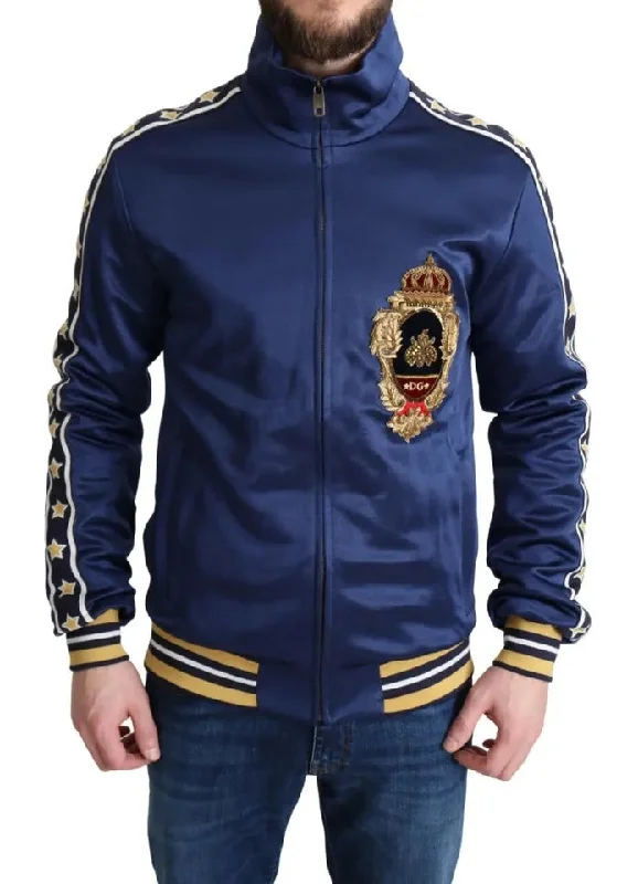 Blue Heraldic Patch Striped King Bee Sweater Soft Cozy Warm