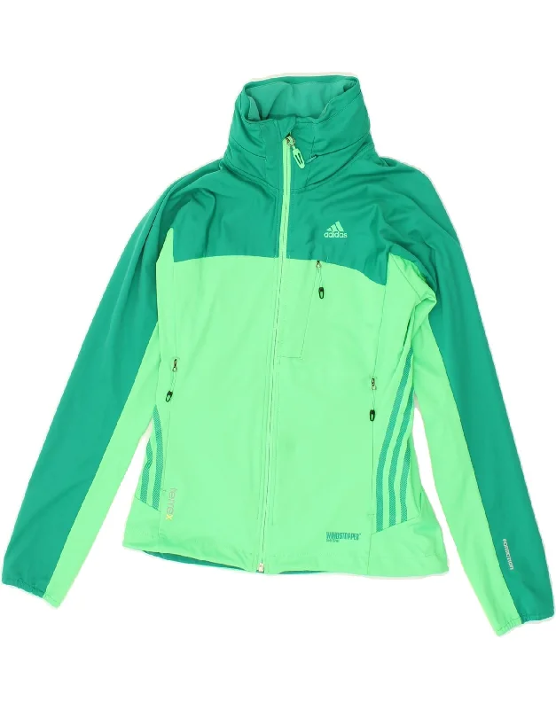 ADIDAS Womens Windbreaker Jacket UK 10 Small Green Colourblock Polyester Denim Jacket Leather Jacket Suede Jacket