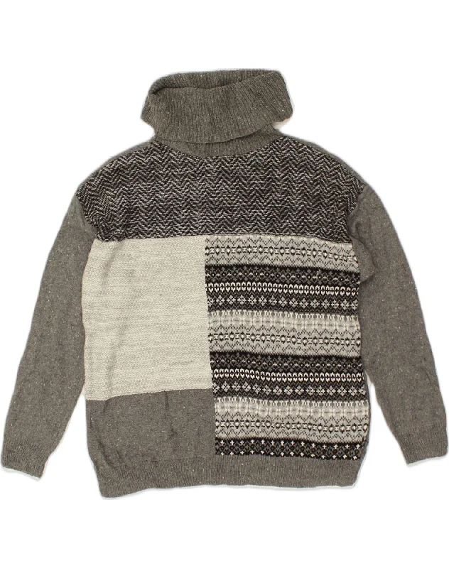 CHAPS Womens Roll Neck Jumper Sweater UK 12 Medium Grey Patchwork Cotton Nylon Fabric Polyester Fabric Spandex Fabric