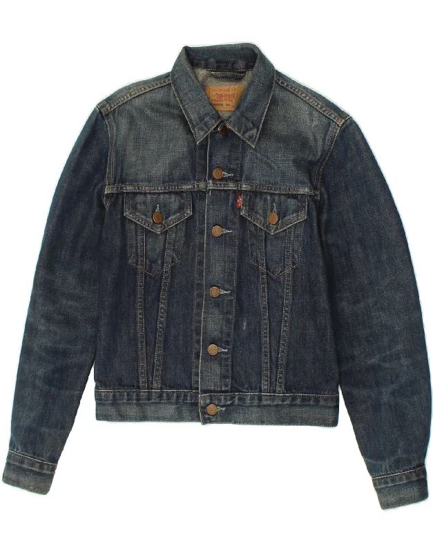 LEVI'S Womens Denim Jacket UK 10 Small Navy Blue Cotton Toggled Jacket Drawstring Jacket Belted Jacket