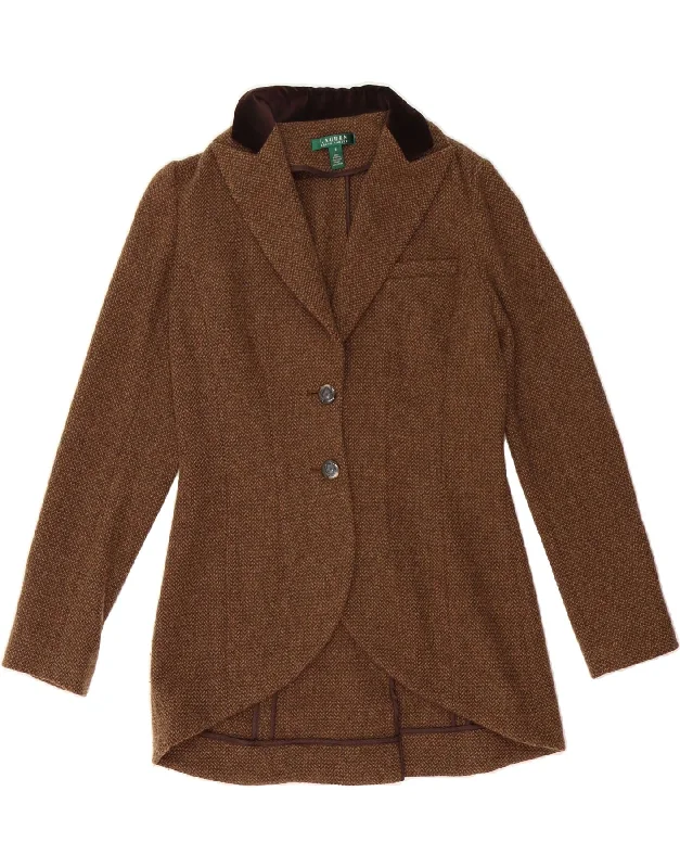 RALPH LAUREN Womens 2 Button Blazer Jacket US 8 Medium Brown Wool Embroidered Jacket Appliqued Jacket Beaded Jacket