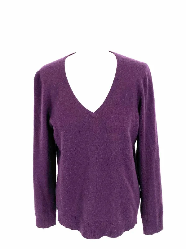 Charter Club Women's Purple V-Neck Cashmere Size M Sweater Hooded Caped Shawl Collar