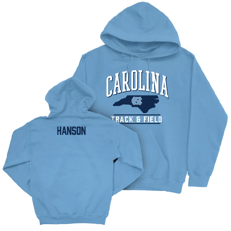 UNC Women's Track & Field Carolina Blue Arch Hoodie - Grace Hanson Hoodie with Hem Fringe Bohemian Relaxed