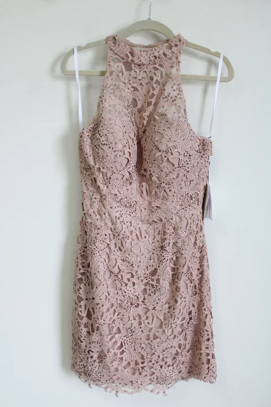 NEW Alyce Paris Rose Taupe Lace Pink Dress | 8 Tunics Silk luxurious