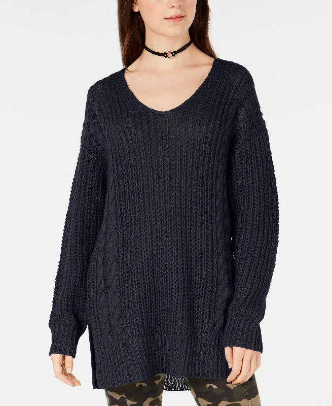 Hooked Up By Iot Juniors Criss Cross Back Sweater Lace Blend Ribbed Blend Corduroy Blend