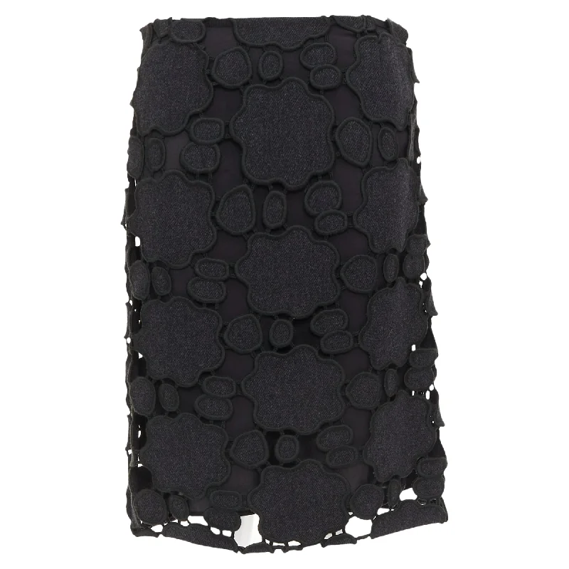 Miu Miu wool cloud cut out embroidery anglais skirt wool skirt thick