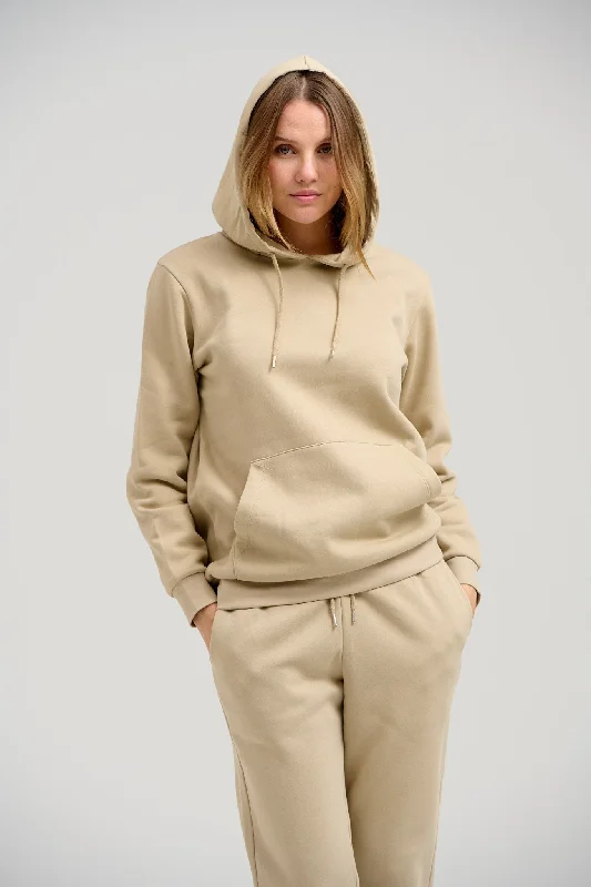 Basic Hoodie Sweat - Mørk Beige Hoodie with Typography Text Message