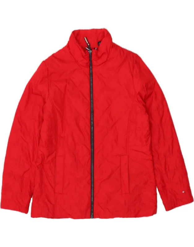 TOMMY HILFIGER Womens Windbreaker Jacket UK 16 Large Red Polyester Zippered Jacket Buttoned Jacket Snapped Jacket