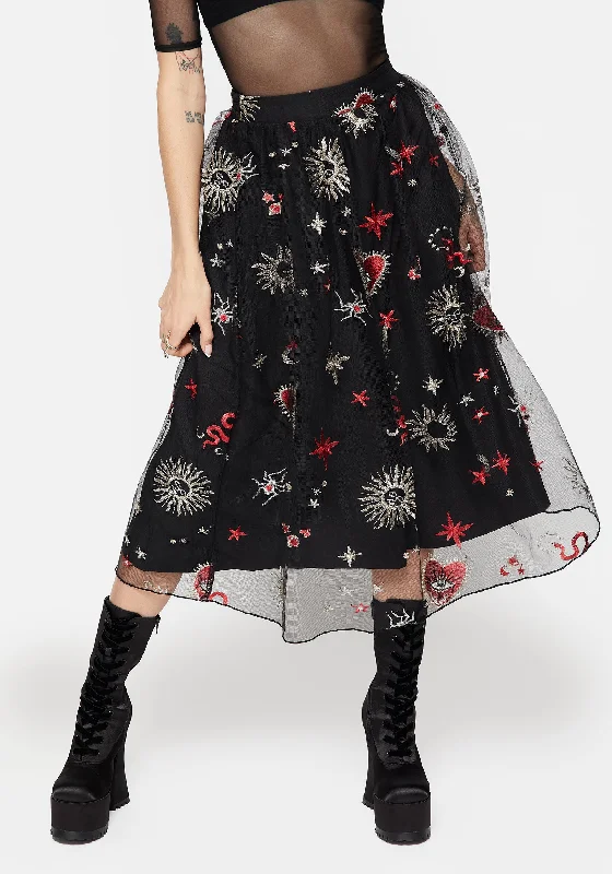 Bloodlust Embroidered Midi Skirt lace skirt delicate