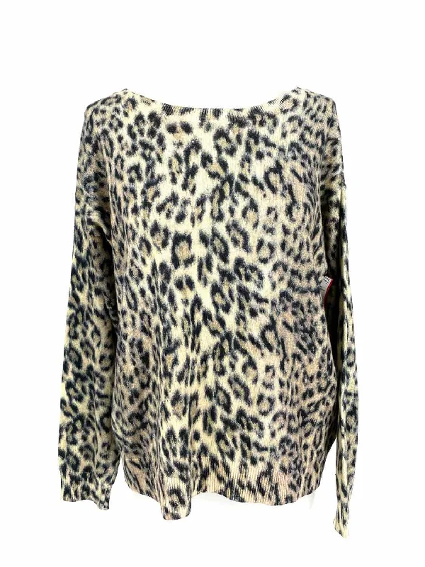 Joie Women's Yellow/Black Scoop Neck Cotton Blend Animal Print Size XS Sweater Handmade Hand-knitted Hand-woven
