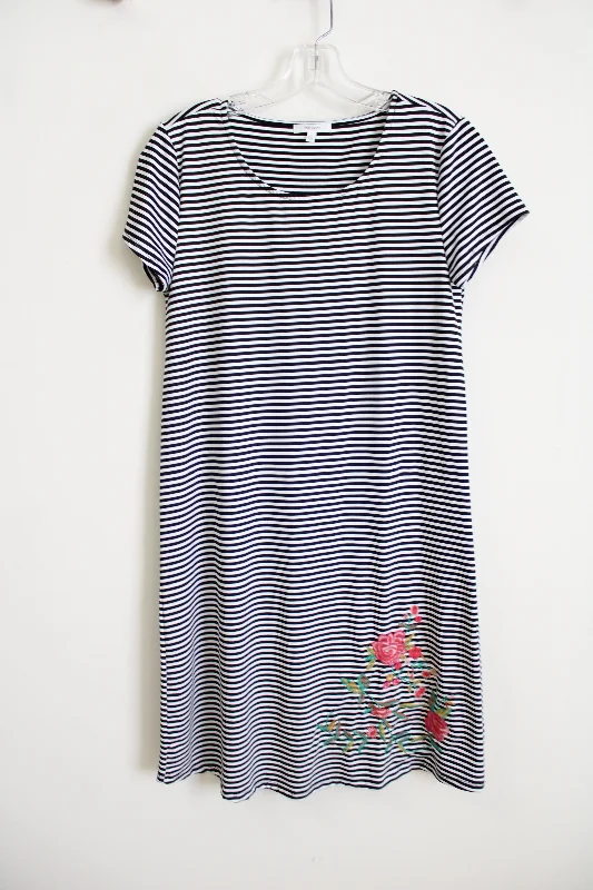 Maurices Black Striped Embroidered Bottom dress | XS sweetheart Neckline Romantic