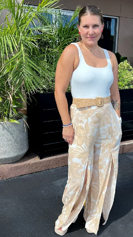 Geneva Floral Wide Leg Wrap Pants Stylish Paperbag Waist Pants