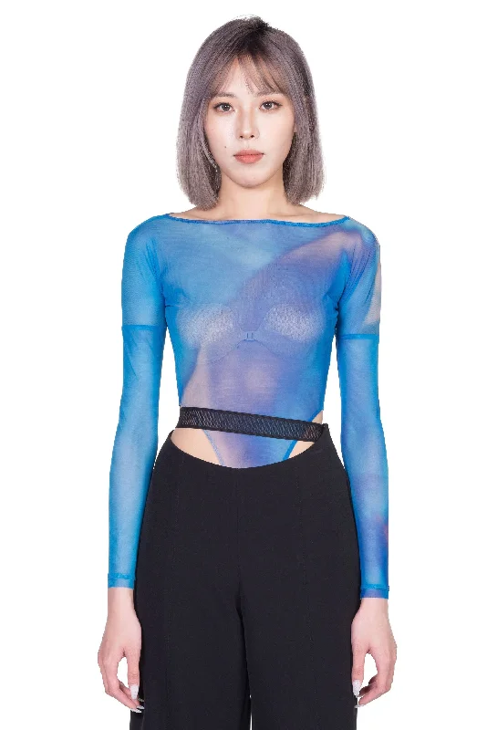 Blue Painted Bodysuit Trendy Sleeveless Bodysuit