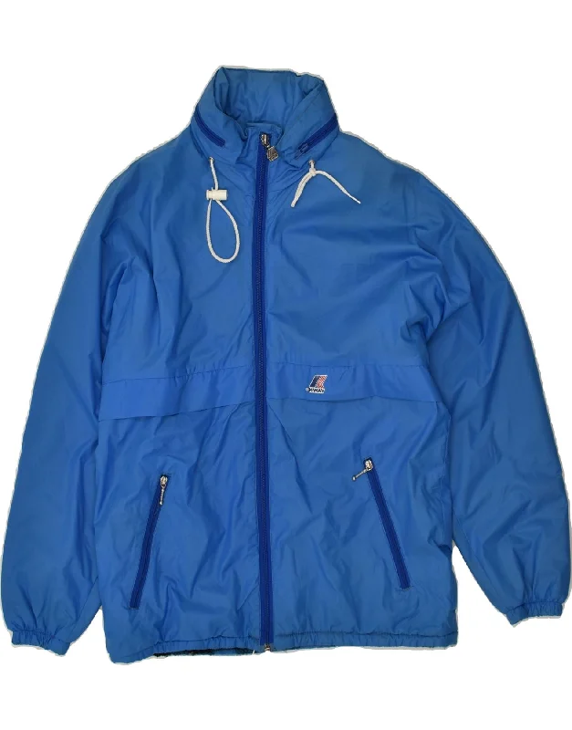 K-WAY Womens Hooded Windbreaker Jacket UK 16 Large Blue Polyamide Notch Collar Peter Pan Collar Cowl Neck