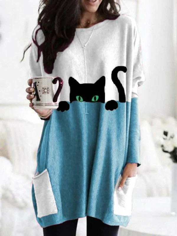 Chantal® | Stylish sweater dress with cat print Graphic Sweater Embroidered Appliqued