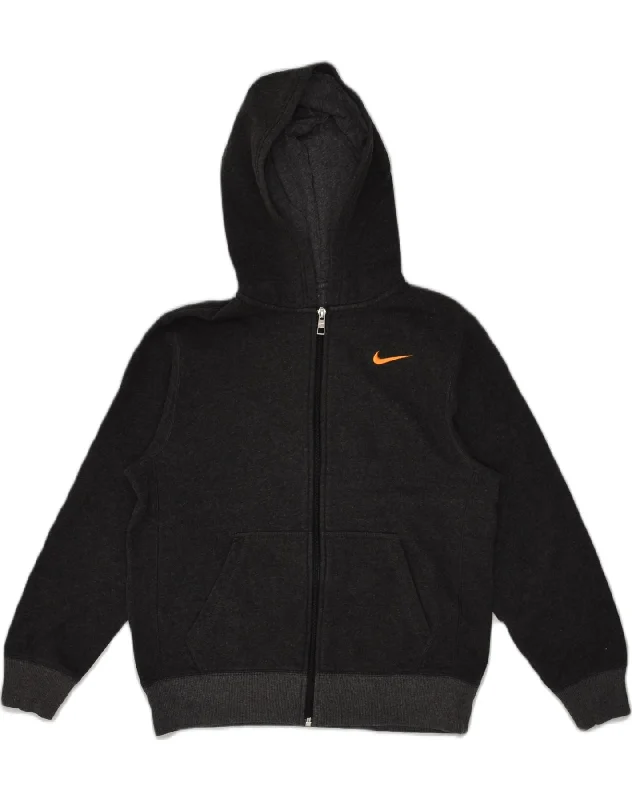 NIKE Womens Zip Hoodie Sweater UK 16 Large Grey Cotton Layered Multi-layer Single Layer