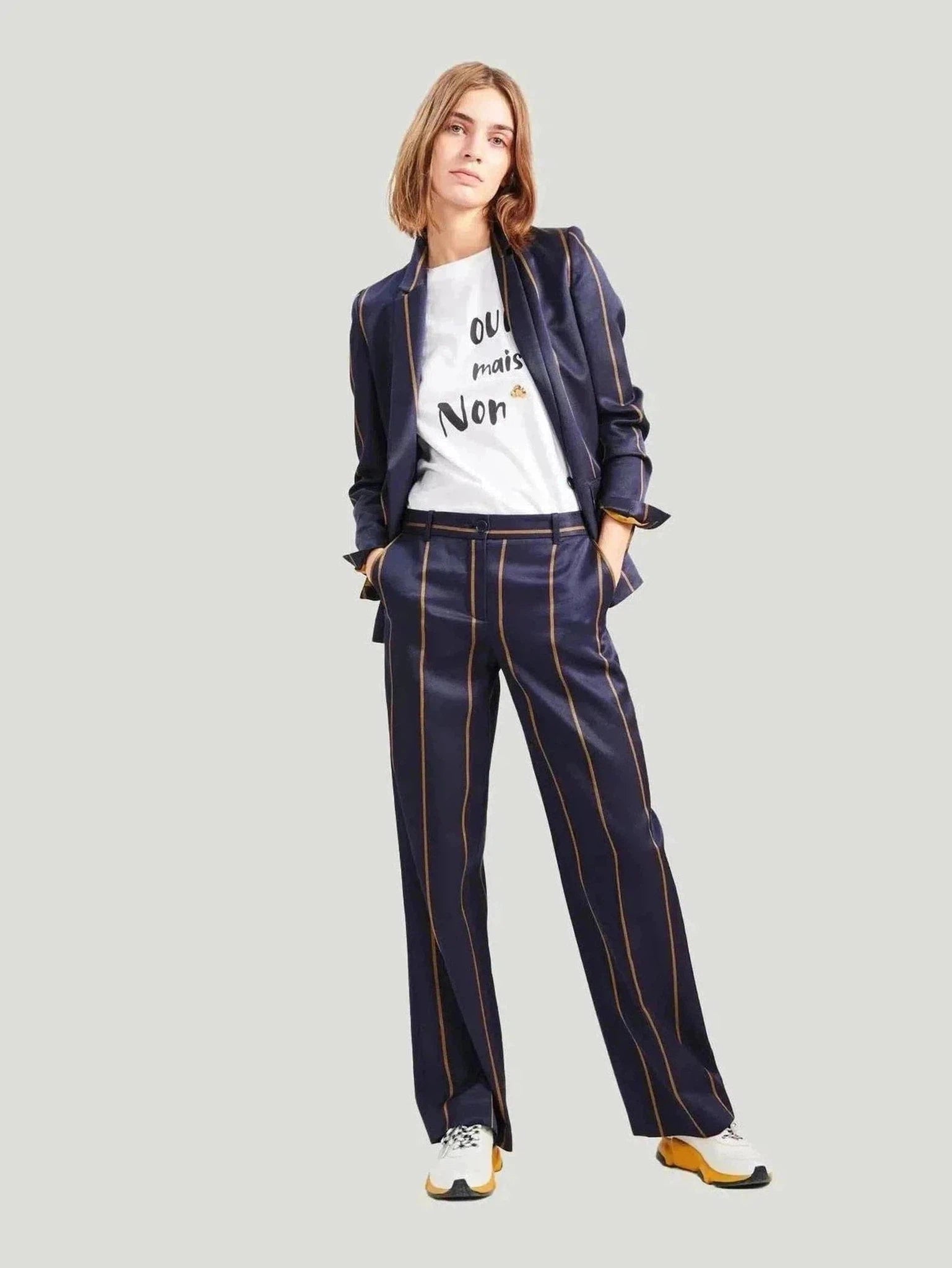 Cop. Copine Navy Blue "Pitar" Pants Stylish Elastic Waist Pants