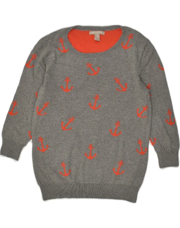 BANANA REPUBLIC Womens Crew Neck Jumper Sweater UK 12 Medium Grey Terry Terry Cloth Terry Knit