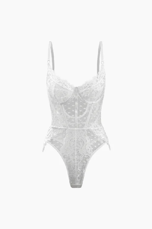 Sheer Heart Lace Bodysuit Stylish Plunging Neck Bodysuit