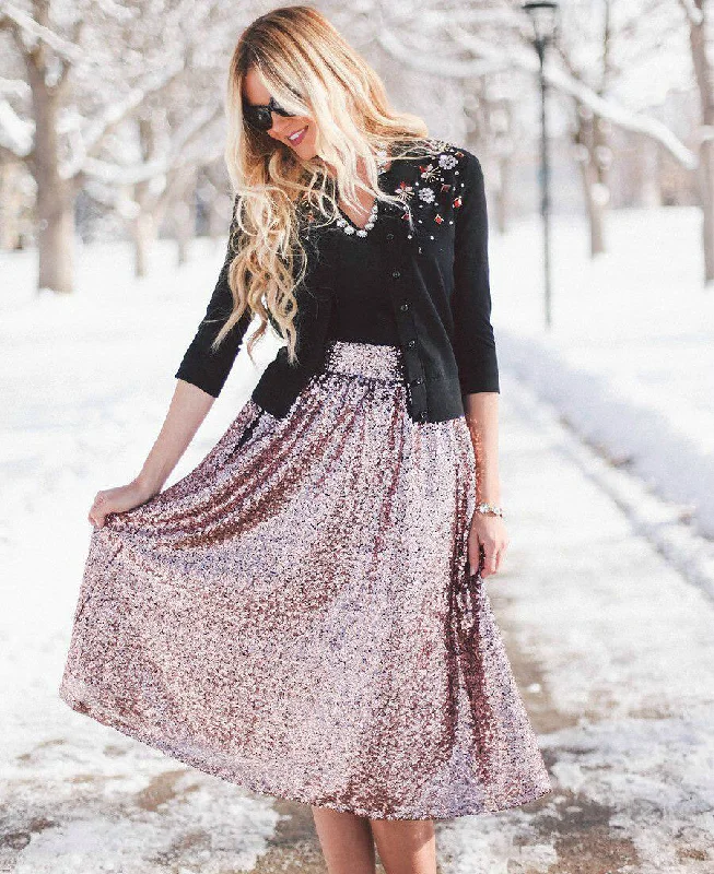 Fashion Europe Sequins Luxury Gold Women Swing Skirt American Apparel High Waist Skirts Midi silk skirt sleek