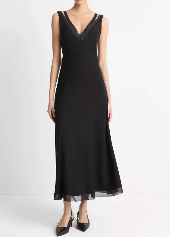 Chiffon and Faux-Leather Layered Slip Dress Tunics Fall fleece