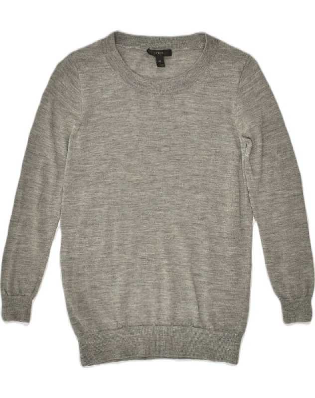 J. CREW Womens Crew Neck Jumper Sweater UK 2 XS Grey Merino Wool Ribbed Striped Patterned