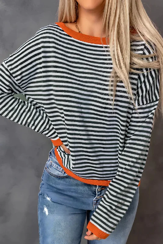 Caroline® | Trendy striped sweater Chenille Brocade Lace