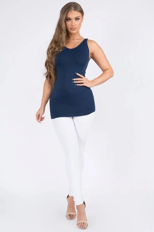 'YELETE' Women's Reversible V/U Neck Tank Top - Navy cute tank top