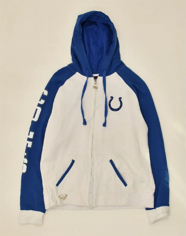 REEBOK Womens Graphic Zip Hoodie Sweater UK 16 Large Blue Colourblock Notch Collar Peter Pan Collar Cowl Neck