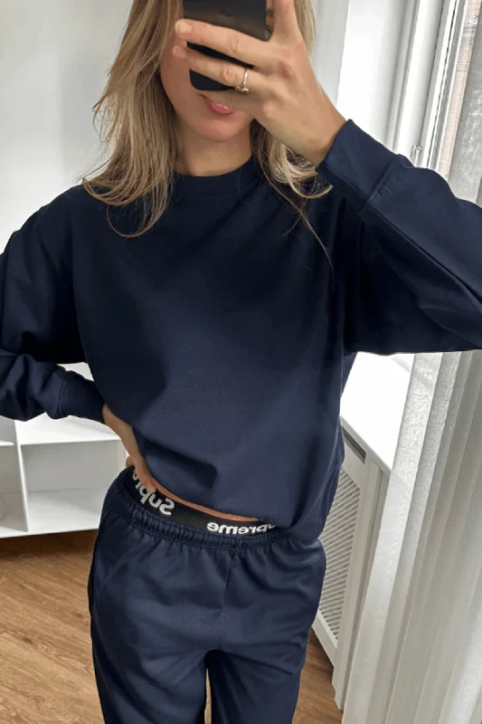 Original Sweatshirt - Navy Hoodie with Rhinestones Sparkly Elegant