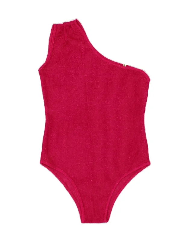 VINTAGE Womens Bodysuit IT 40 Small Pink Acrylic Trendy Sheer Lace Bodysuit