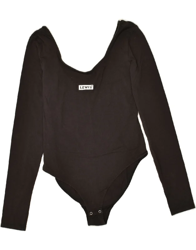 LEVI'S Womens Bodysuit UK 14 Large Black Cotton Trendy Scoop Neck Bodysuit