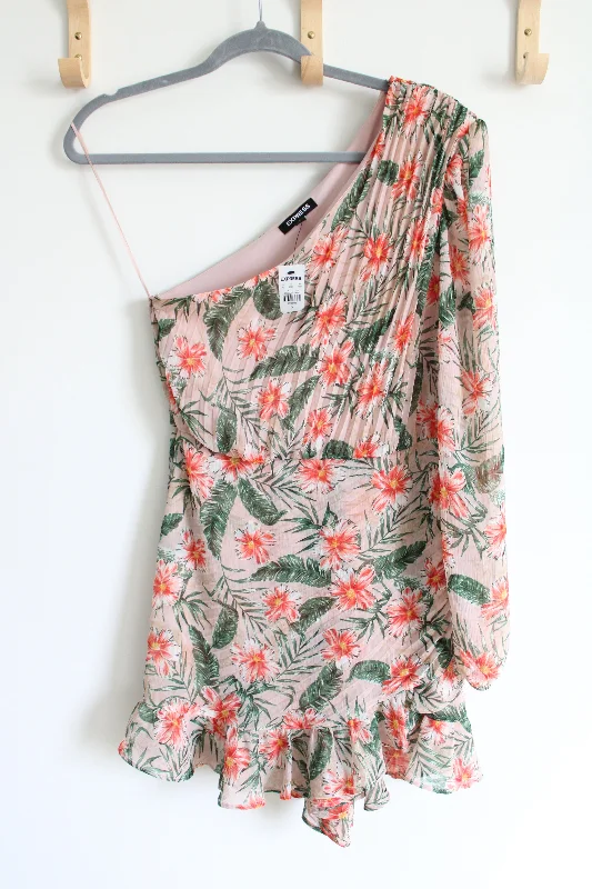NEW Express Pink Tropical One Sleeve Dress | S Tunics Versatile stylish