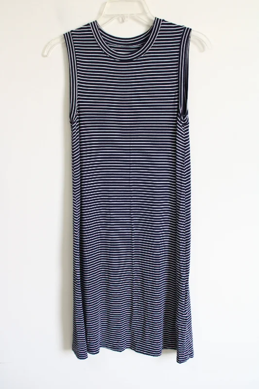 Daily Ritual Blue Striped Swing Dress | XS Tunics Stylish elegant