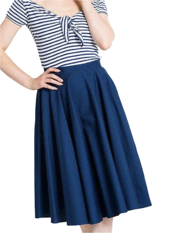 HELL BUNNY PAULA NAVY BLUE CIRCLE SKIRT leather skirt modern