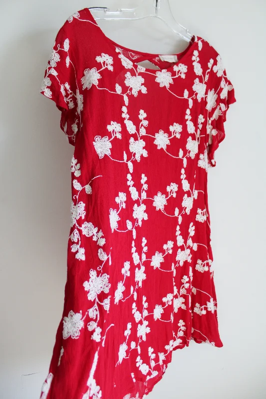 Altar'd State Red Embroidered Dress | S Tunics Silk luxurious
