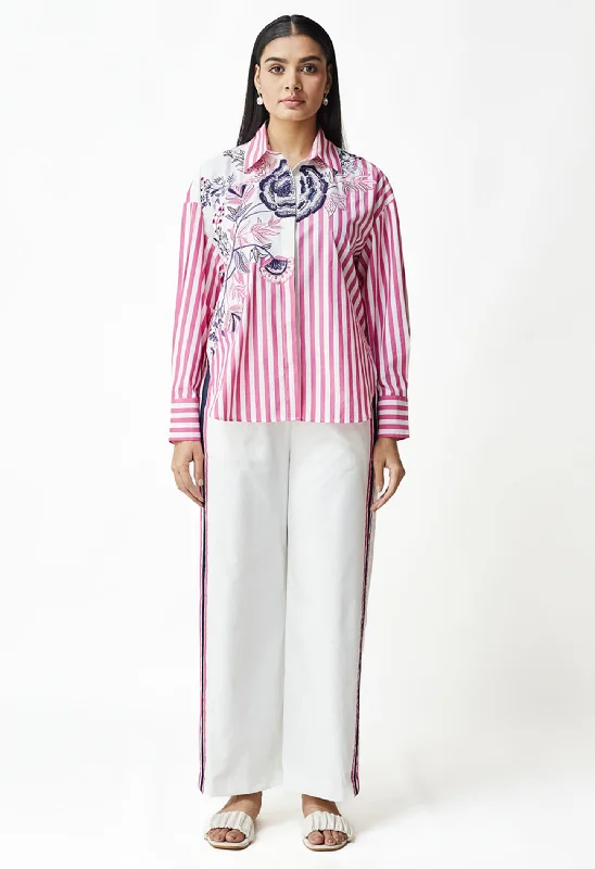 Ella Floral Stripe Shirt & Pant Set Trendy Velvet Pants