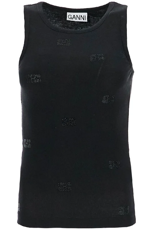 'tank Top With Rhinestone Logo  - Black lime green tank