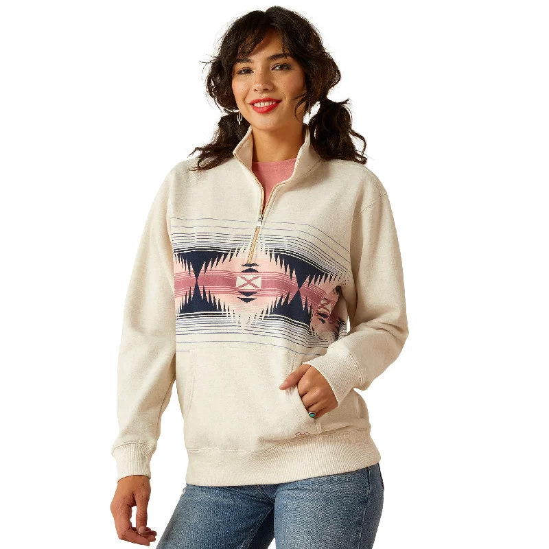 Ariat Ladies June Oatmeal Heather 1/2 Zip Sweatshirt 10054914 Hoodie with High-Low Hem Asymmetrical Trendy