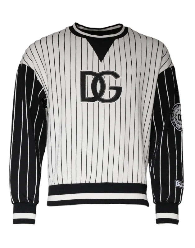 Black White Stripes Logo Sweatshirt Sweater Machine Wash Dry Clean Hand Wash