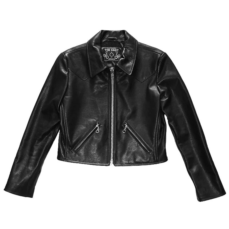 CROPPED JOHNNIE JACKET (LIGHTWEIGHT COWHIDE) Ribbed Jacket Pleated Jacket Ruffled Jacket