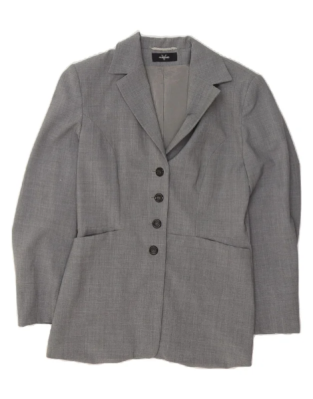 PYRAMID Womens 4 Button Blazer Jacket UK 12 Medium Grey Polyester Print Jacket Jacquard Jacket Patchwork Jacket