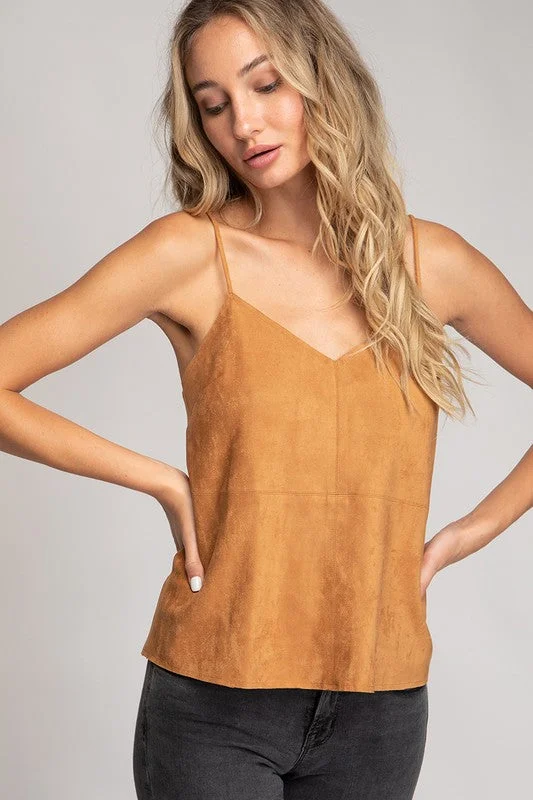 V-Neck Faux Suede Tank Top open back tank
