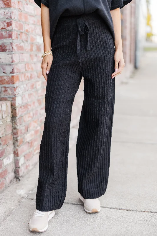See It Through Black Ribbed Pants Classic Chino Pants
