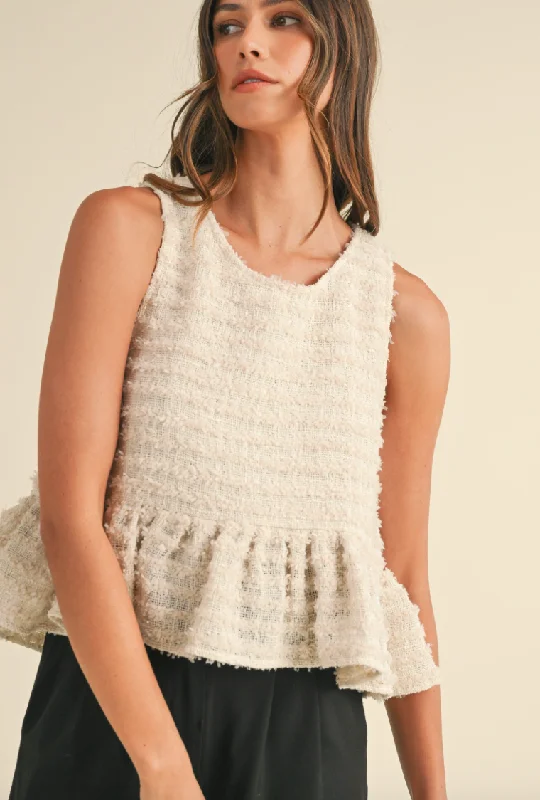 Frayed Texture Babydoll Tank Top silver tank top