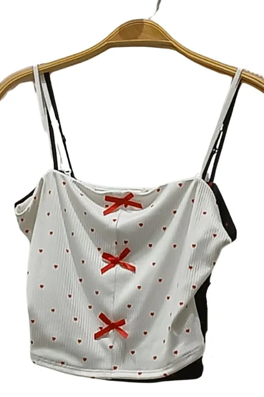 Heart Rib Bow Crop Tank Top scoop neck tank